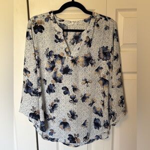 Maurices Blue and Tan Floral V-Neck Tunic